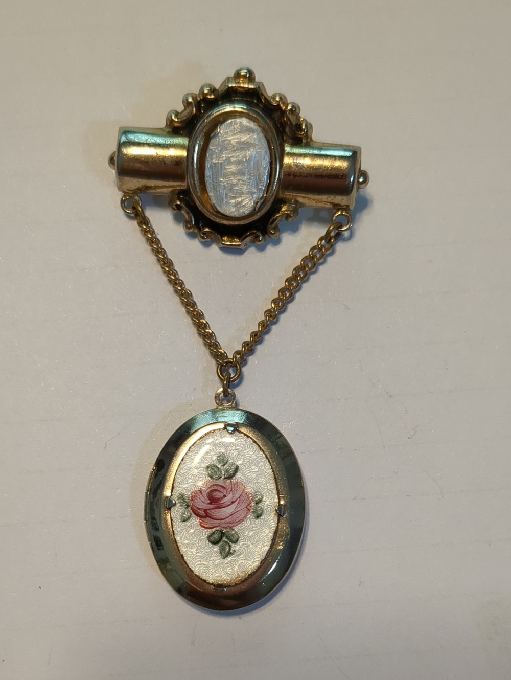 Coro Vintage Guilloche Enamel Locket Brooch